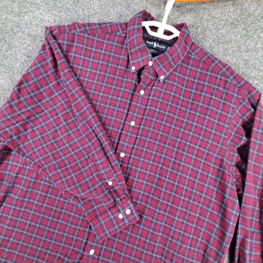 Ralph Lauren Shirt Mens 17.5 Yarmouth Burgundy Plaid Long Sleeve Button Down
